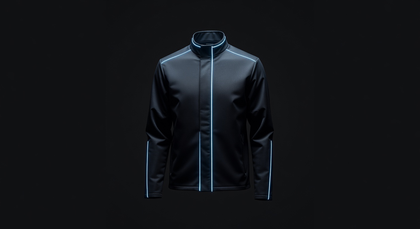 Cyber minimalist dark jacket with glowing accents