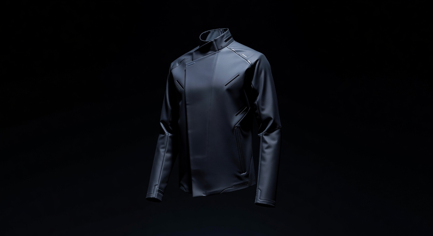 Detailed view of Aero-Trench X1 dark futuristic jacket
