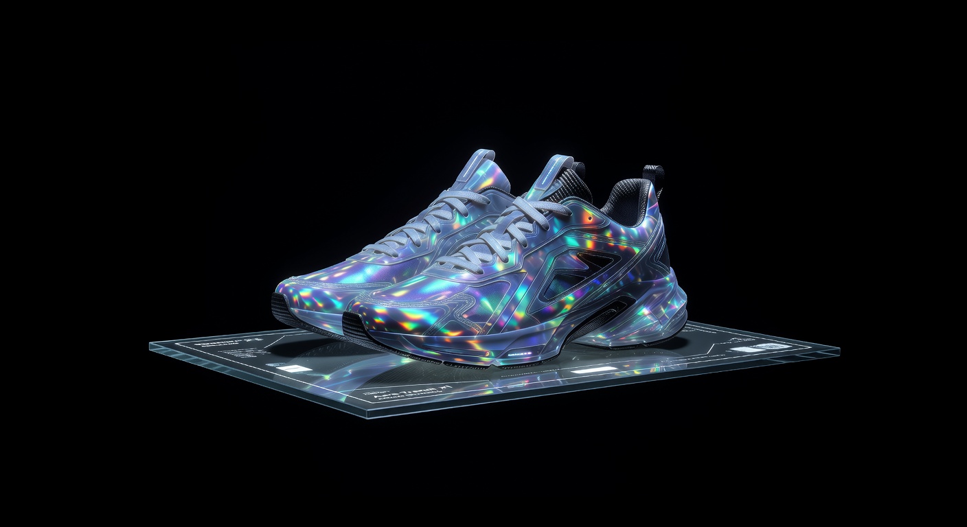 Futuristic holographic sneakers on a dark background