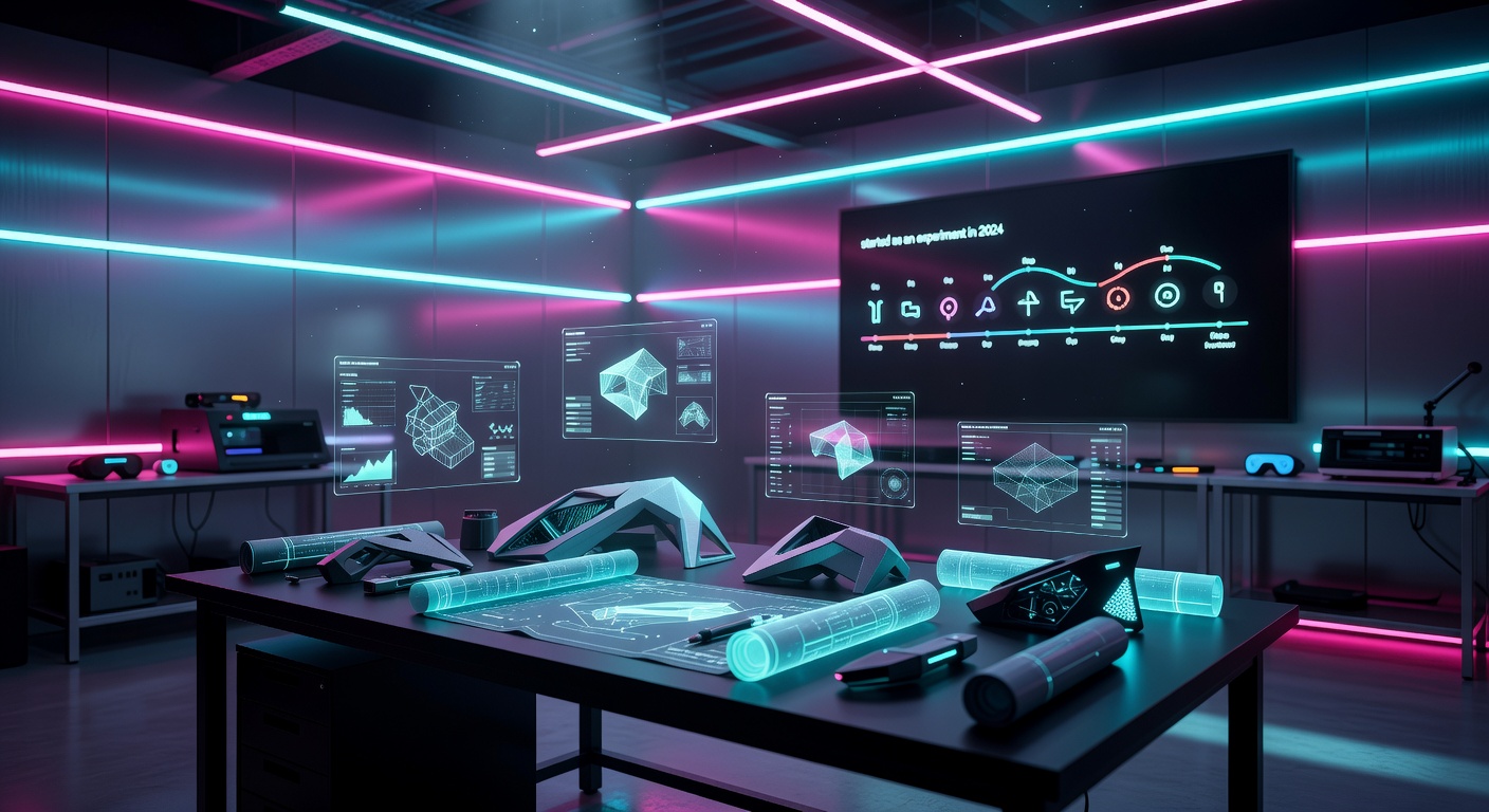 Neon lit studio workspace showing futuristic design process
